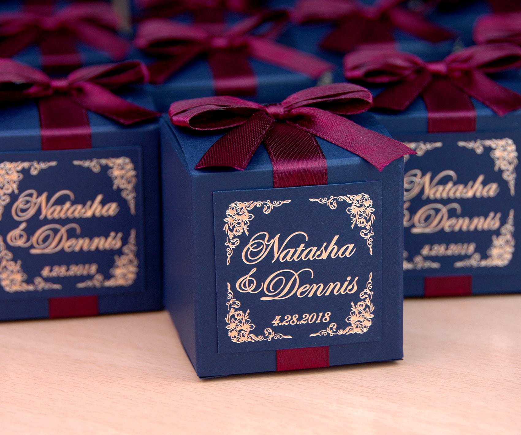 50 Wedding bonbonniere with gold foil personalized, Elegant Navy Blue & Wine Burgundy wedding boxes for candies or favors for your guests 50 Wedding bonbonniere with gold foil personalized, Elegant Navy Blue & Wine Burgundy wedding boxes for candies or favors for your guests
