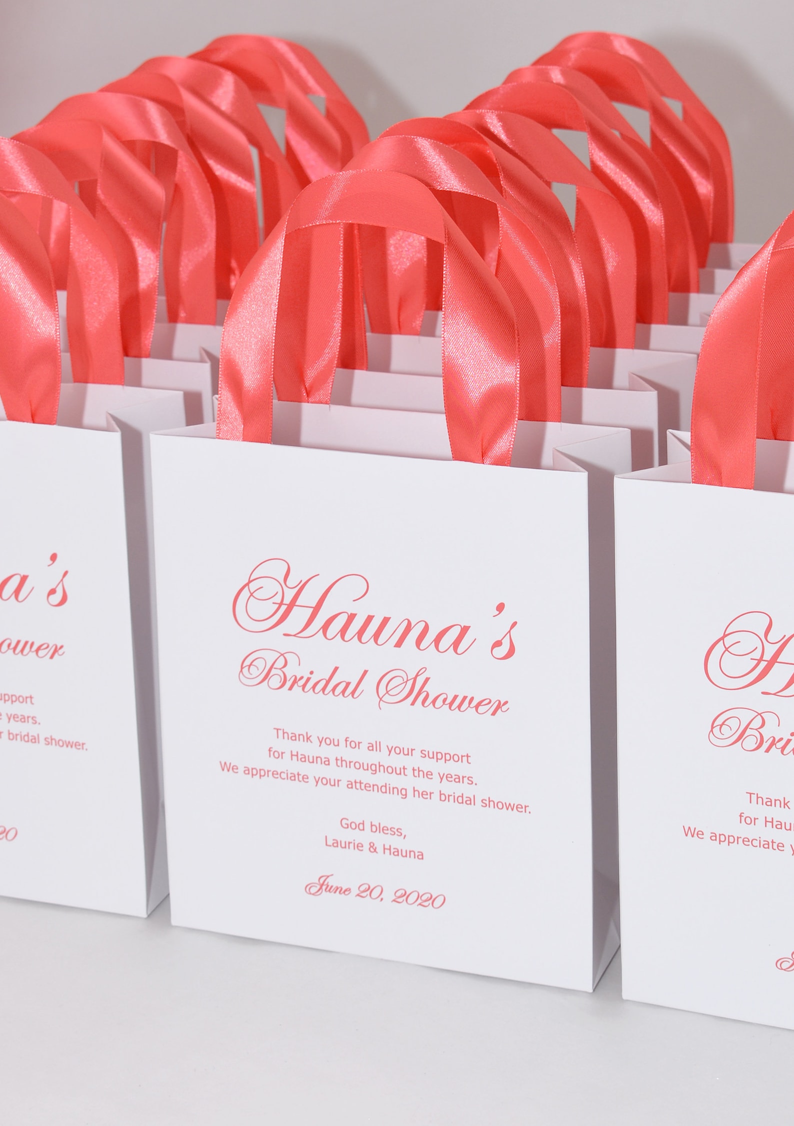 25 Bridal Shower Gift Bags With Coral Satin Ribbon Handles and Etsy