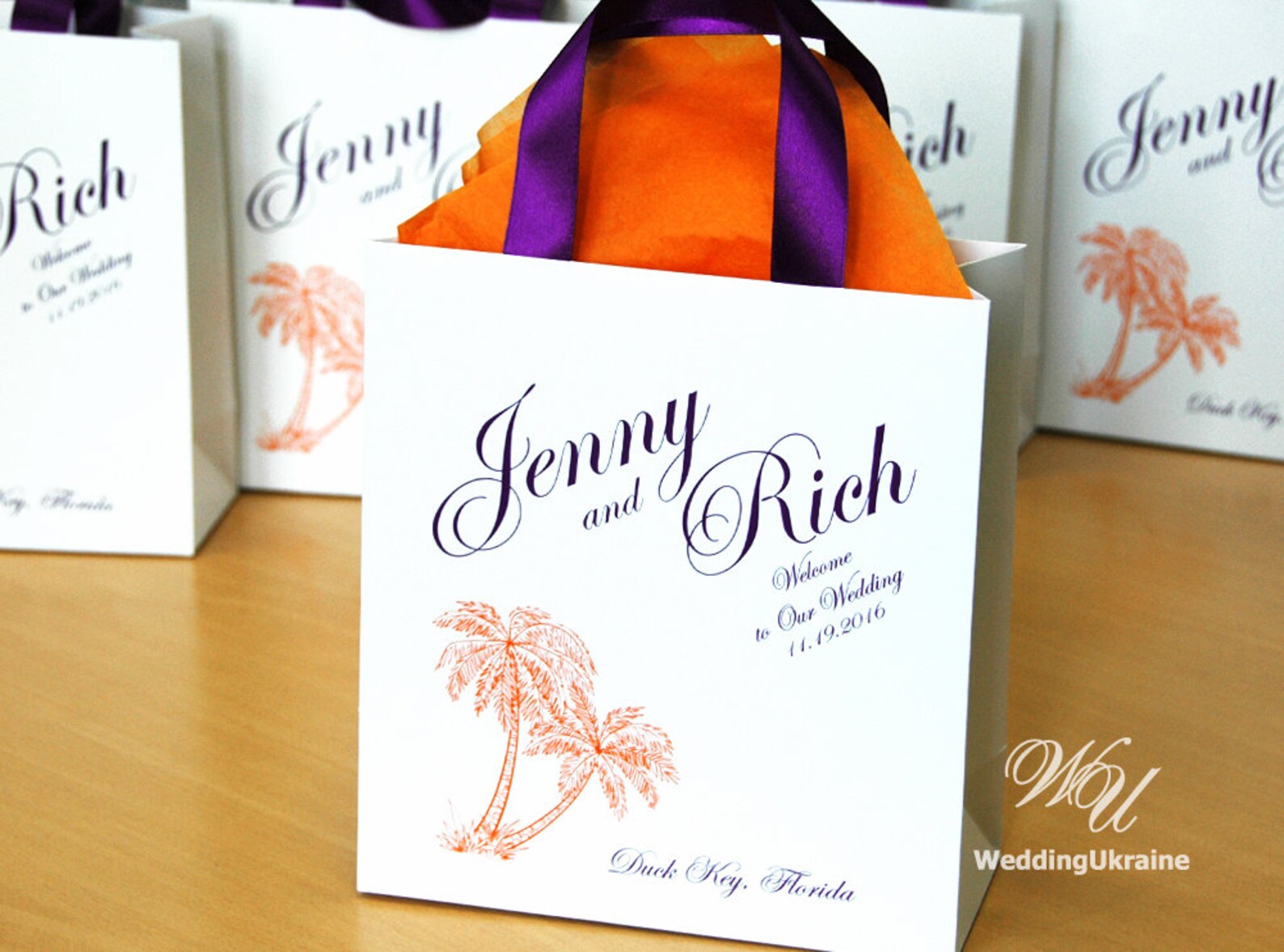 35 Beach Wedding Bags With Palm Trees & Names Purple Etsy