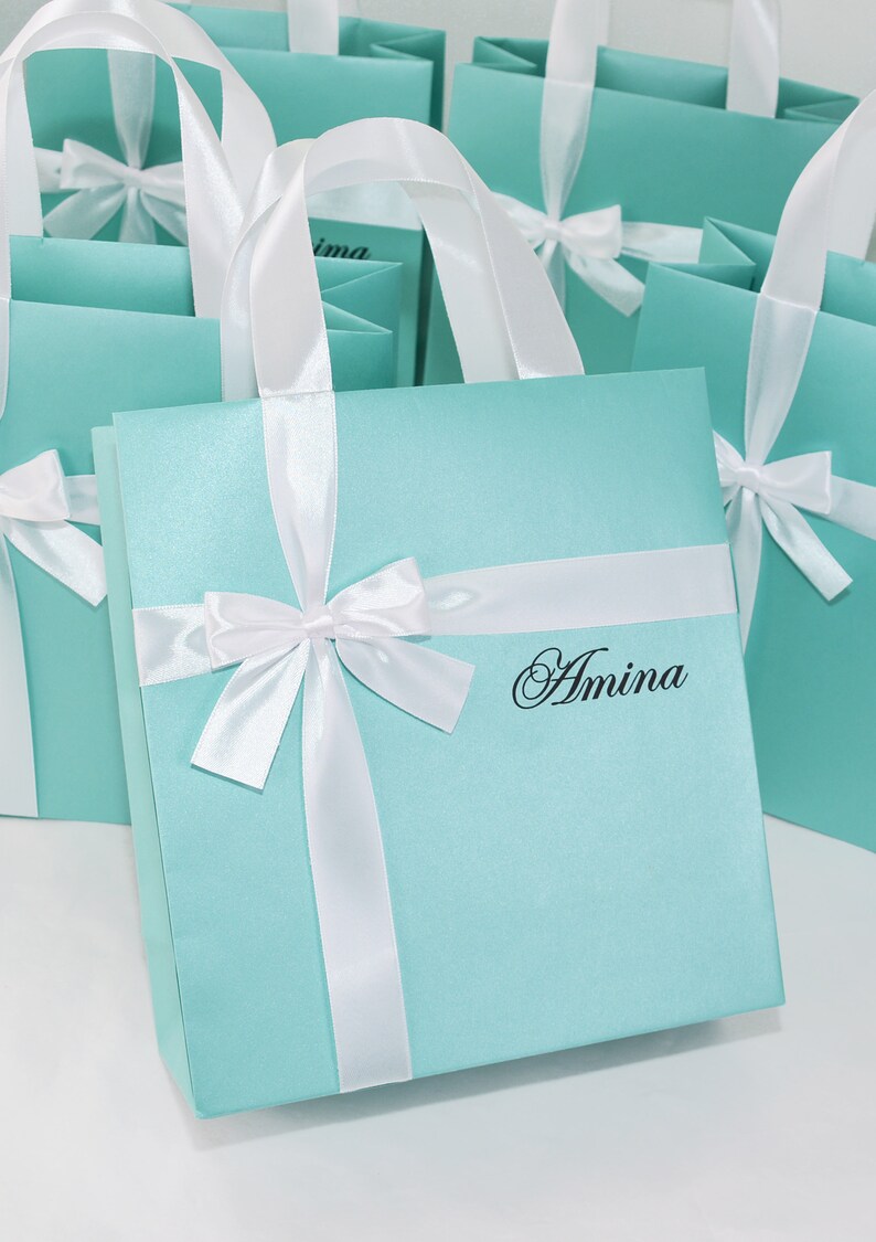 Bridesmaids gift bag with satin ribbon bow & custom name