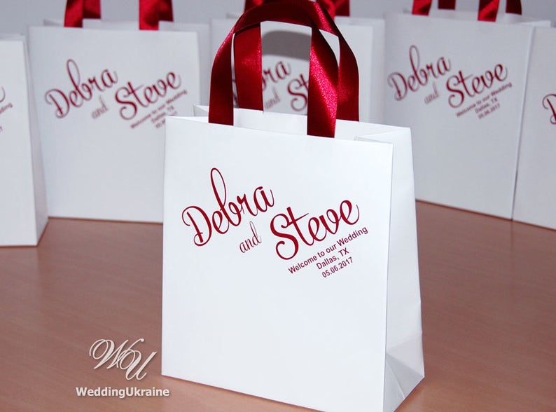 100 Custom Wedding Gift Bags for Guests With Burgundy Satin Etsy