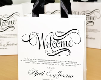 Personalized Wedding Welcome Bags, Satin Ribbon, Hotel Guest Favor, Set of 25