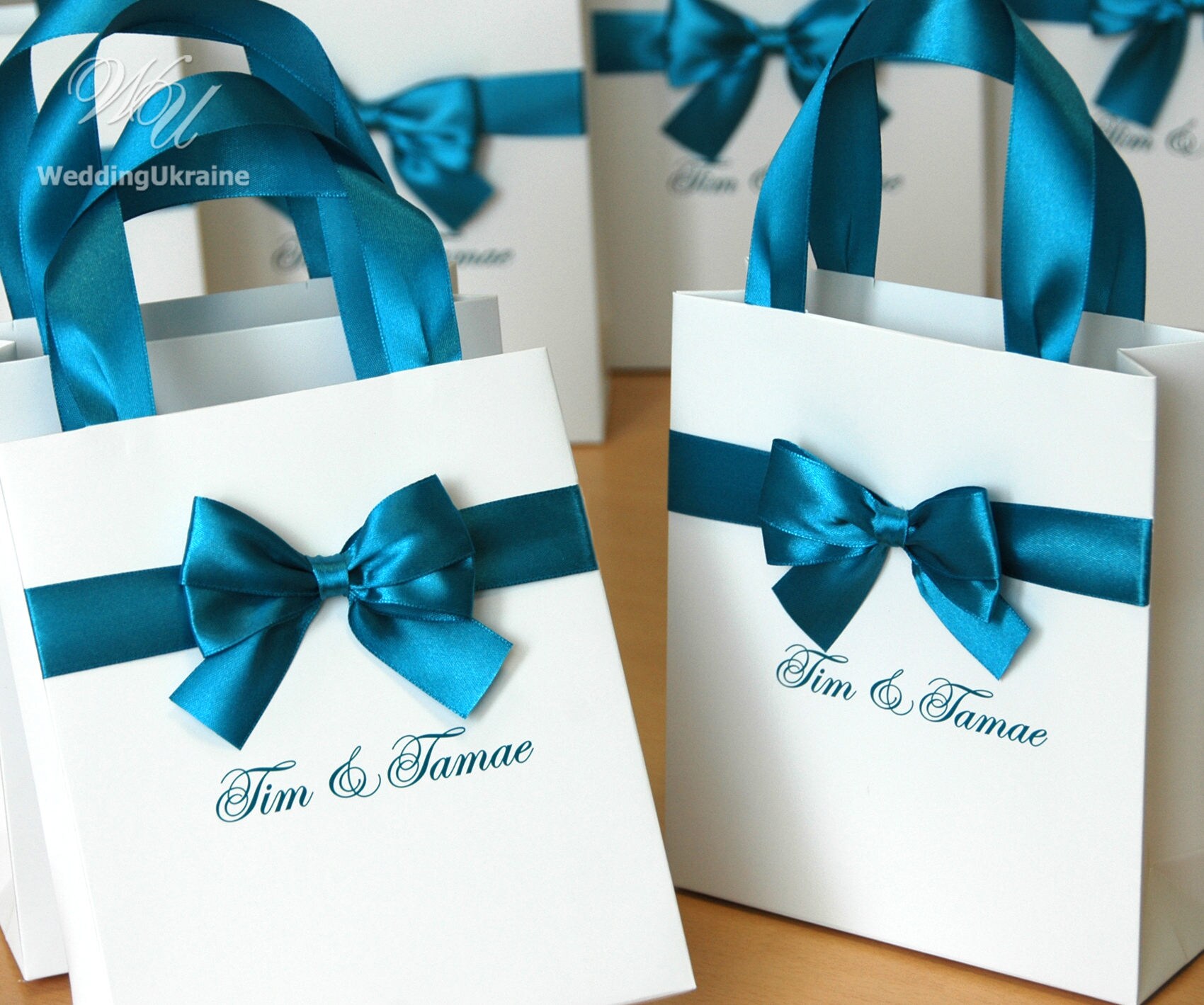 35 Wedding Welcome Bags With Teal Satin Ribbon Bow and Your - Etsy