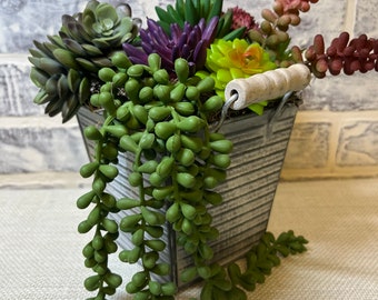 Rustic Galvanized Succulent floral Arrangement