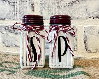 Red top Farmhouse Style Salt and Pepper Shaker Set