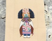 Completed Cross Stitch Picture Pillow Top, Kachina Native American Cross Stitch Picture