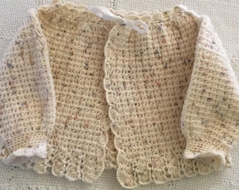 Crocheted Baby Sweater, Handmade  Newborn Sweater, Vintage Baby Sweater