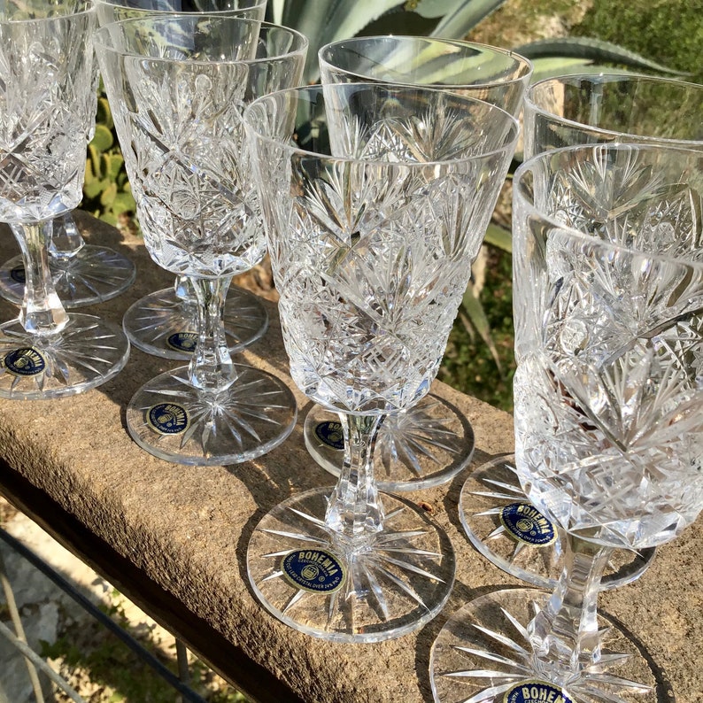Eight Bohemian Czech Crystal Glasses Set Lead Crystal Wine Etsy