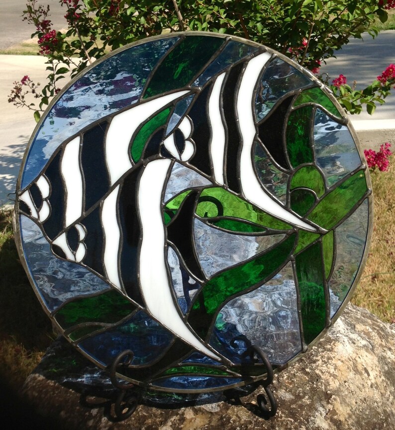 Stained Glass Angelfish Handmade Large Glass Panel Etsy