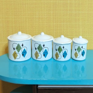 Retro Diamonds & Orbs Canisters 1:12 Dollhouse Miniature Mid Century Retro 50&#39;s 60&#39;s 70&#39;s