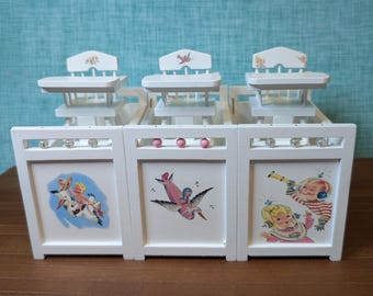 Vintage Dollhouse Miniature 1:12 Scale Crib and High Chair Set