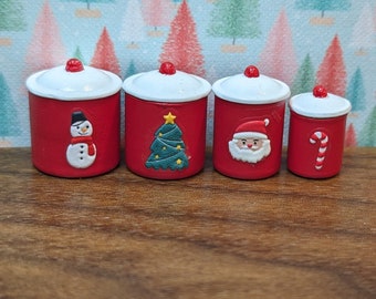 Christmas Canisters Red  1:12 Dollhouse Miniature Retro Vintage 40's 50's 60's