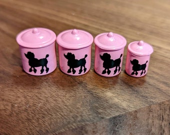 Hot Pink Poodle  Canisters 1:12 Dollhouse Miniature Mid Century Retro 50's 60's 70's