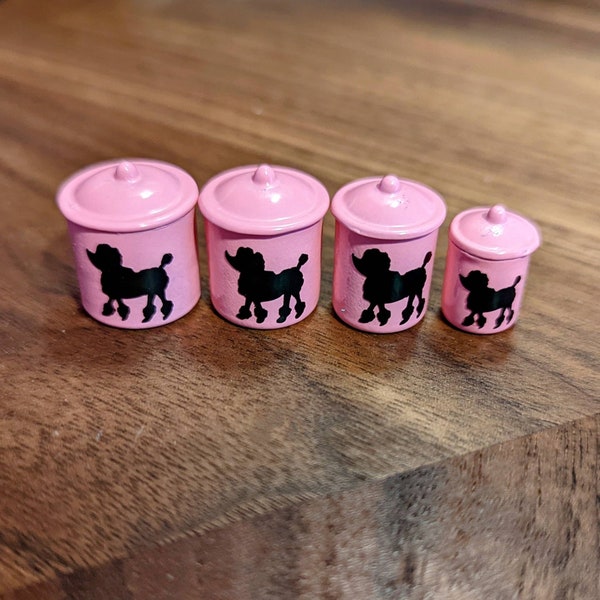 Hot Pink Poodle  Canisters 1:12 Dollhouse Miniature Mid Century Retro 50's 60's 70's