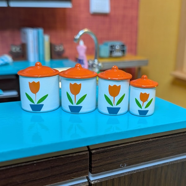 Fire King Inspired Tulip Canisters 1:12 Dollhouse Miniature Mid Century Retro 50's 60's 70's
