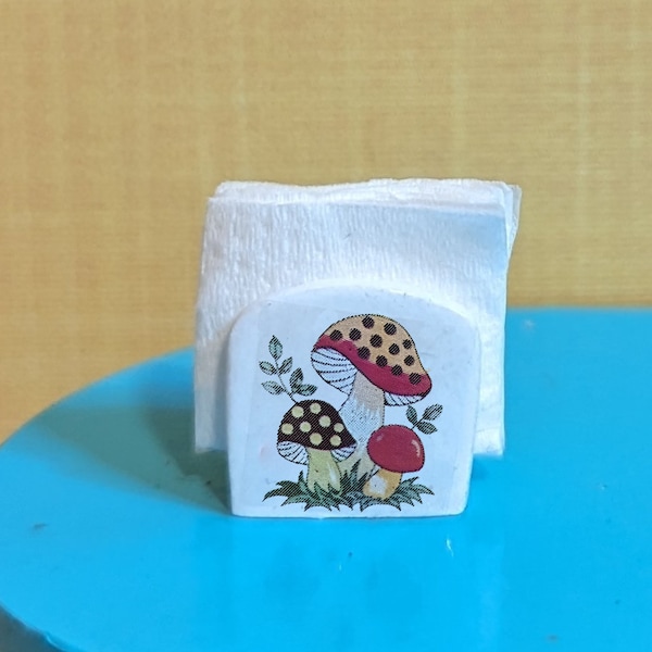 Merry Mushroom Napkin Dispenser w/Napkins  1:12 Scale Dollhouse Miniature 70's Retro Vintage