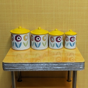 Mod &quot;Bellis&quot; Canisters 1:12 Dollhouse Miniature Mid Century Retro 50&#39;s 60&#39;s 70&#39;s