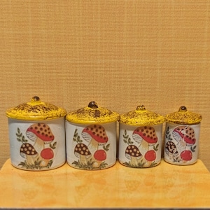 Merry Mushroom  Canisters 1:12 Dollhouse Miniature Mid Century Retro 50's 60's 70's