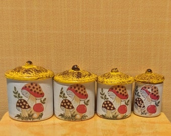 Merry Mushroom  Canisters 1:12 Dollhouse Miniature Mid Century Retro 50's 60's 70's