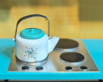 Atomic Starbursts Tea Kettle 1:12 Scale Dollhouse Mid Century Retro Vintage 50's 60's