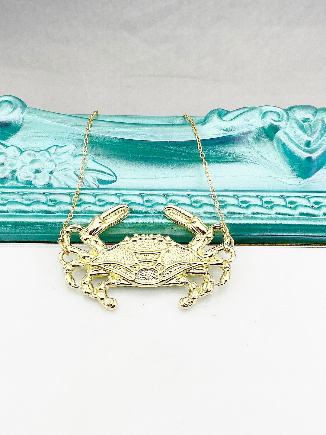Crab Necklace Real 14K Gold Plated Crab Charm Necklace Etsy