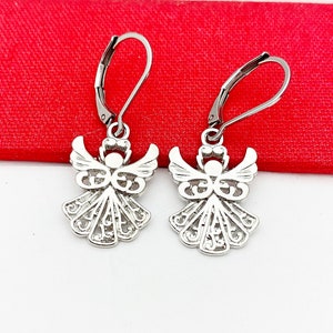 Guardian Angel Earrings, Silver Earrings, Stainless Steel Hypoallergenic Earrings, L611