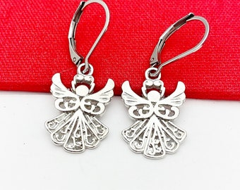 Guardian Angel Earrings, Silver Earrings, Stainless Steel Hypoallergenic Earrings, L611