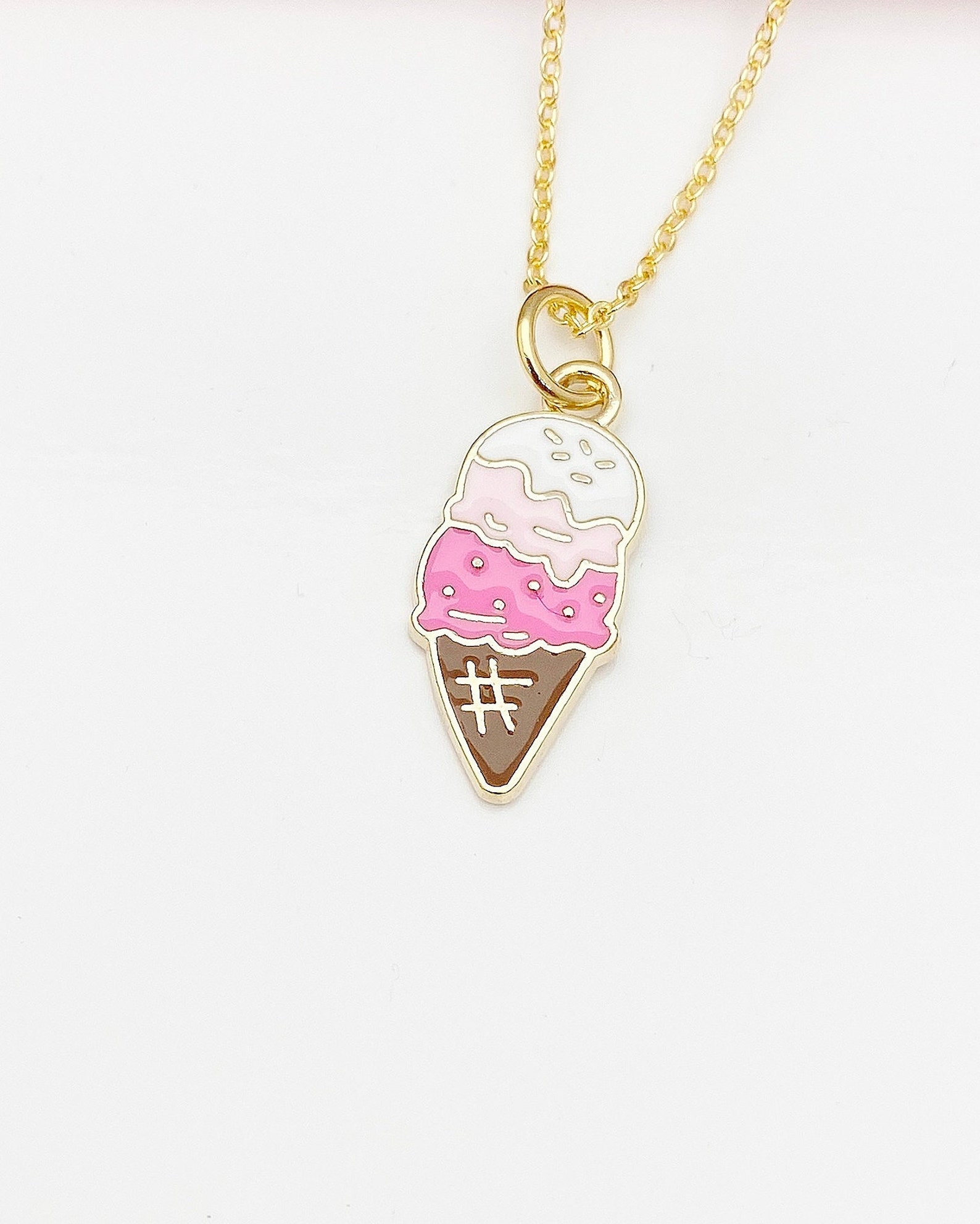 Ice Cream Cone Necklace Gold Ice Cream Necklace Ice Cream Etsy