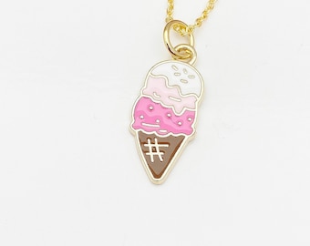 Ice Cream Cone Necklace, Gold Ice Cream Necklace, Ice Cream Shop Sweet Gift, L497