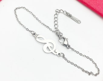 Music Bracelet, Silver Stainless Steel Music Note Charm Bracelet, Hypoallergenic, School Band Music Gift, L618