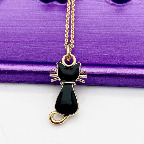 Black Cat Necklace Cat in Full Moon Pendant Silver Photo Etsy