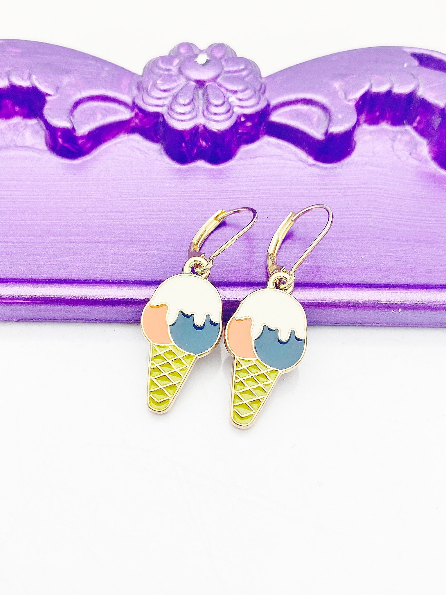 Ice Cream Cone Earrings Hypoallergenic Earrings Gold Ice Etsy