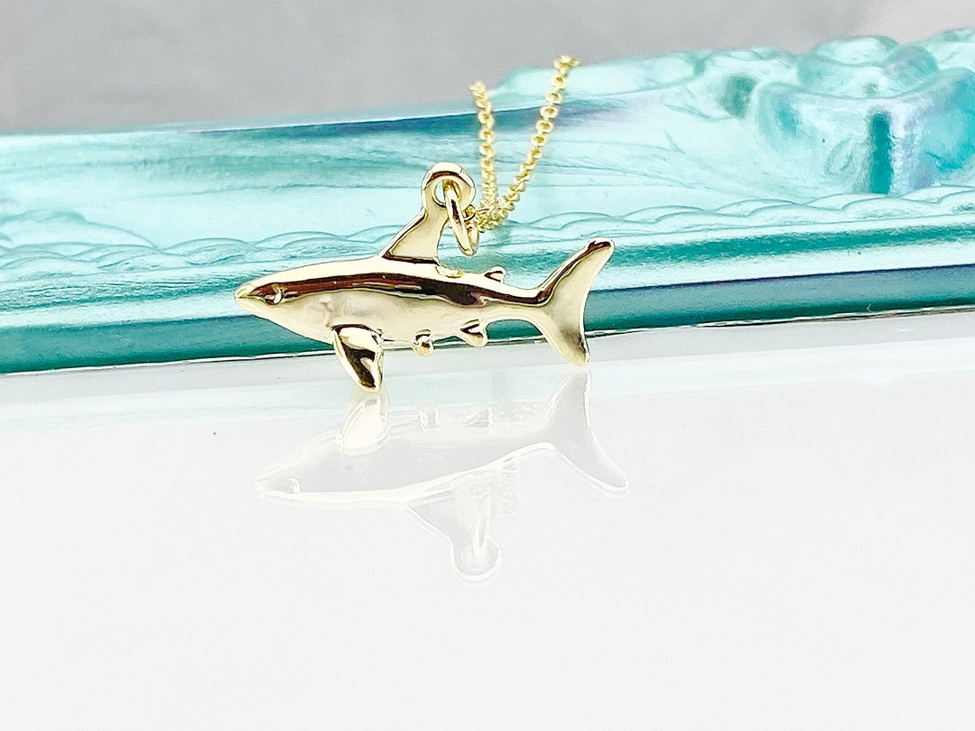 Shark Necklace Real 14K Gold Plated Shark Charm Sea Ocean - Etsy
