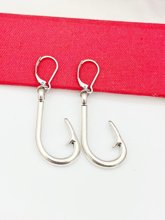Large Fishhook Earrings, Silver Hypoallergenic Earrings, L515 