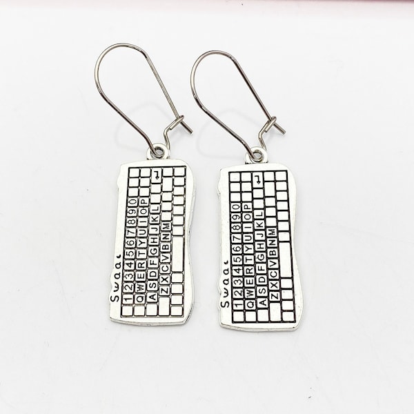 Computer Keyboard Earrings, Computer Keyboard Jewelry Gift, Office Coworker Gift, Hypoallergenic Silver Earrings, L015