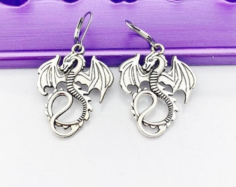 Dragon Earrings, Silver Plated Earrings, Hypoallergenic Earrings, L546