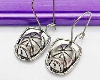 Silver Fire Hat Earrings, Hypoallergenic, Dangle Hoop Lever-back Earrings, L472