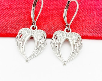 Guardian Angel Wings Earrings, Silver Earrings, Stainless Steel Hypoallergenic Earrings, L578