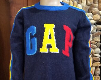 Toddler Knit Navy Blue and Primary Color GAP Logo Sweater by Baby Gap, Size 5 Years