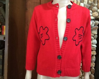 Red Cardigan Mickey "Hug" Sweater for Kids - Potentially Homemade and Suspiciously Non-Licensed-Looking