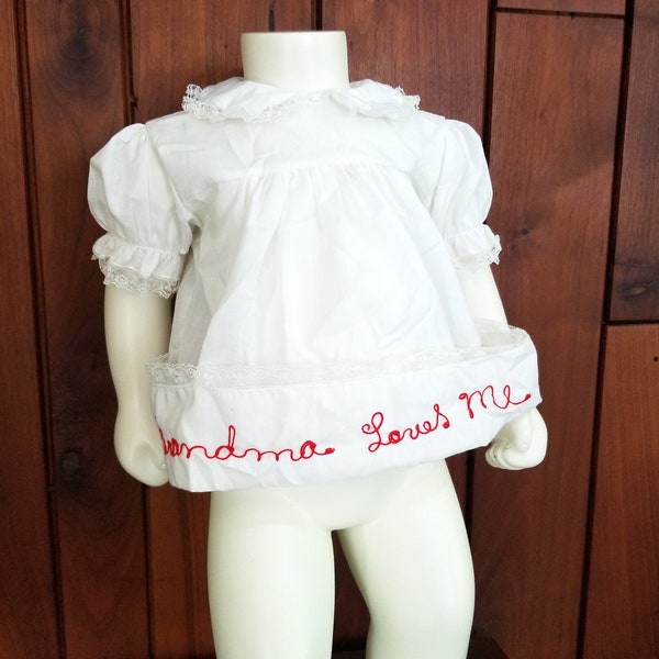 White Frilly "Grandma Loves Me" Embroidered Baby Top or Dress by Styled by Nahas