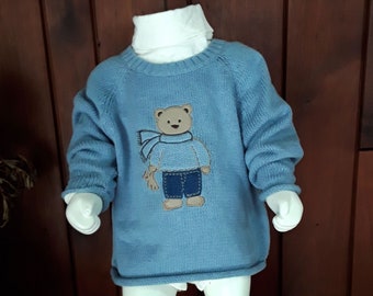 Two-Piece Baby Outfit with Blue Bear Sweater and White Turtleneck Bodysuit by Miniwear, Size 18M, NWT