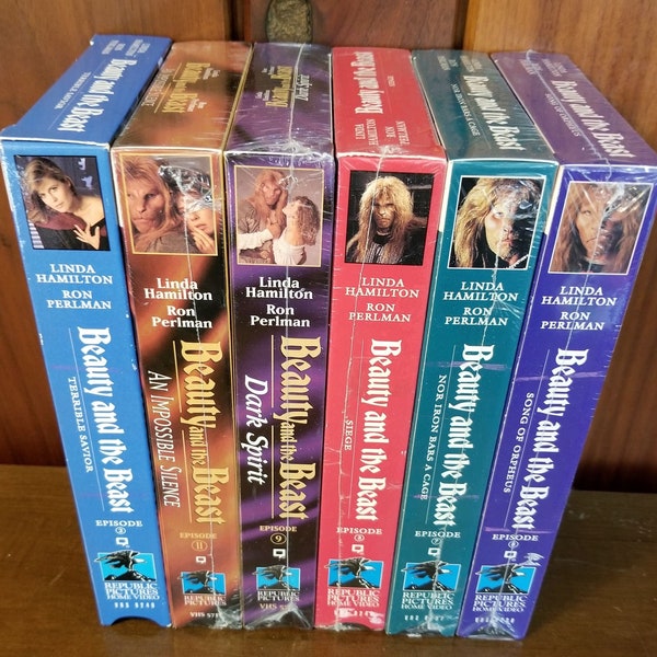 Set of Six "Beauty and the Beast" TV Show Episodes on VHS Tape Lot, Ron Perlman and Linda Hamilton - Tested - 1987