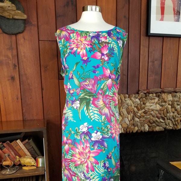 Thin, Lightweight Teal Dress with Flowers and Side Ties, No Brand or Size Tags, See Measurements