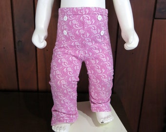 Pink Paisley Stretchy Bellbottom Baby Pants with Four Decorative Anchor Buttons, No Tags