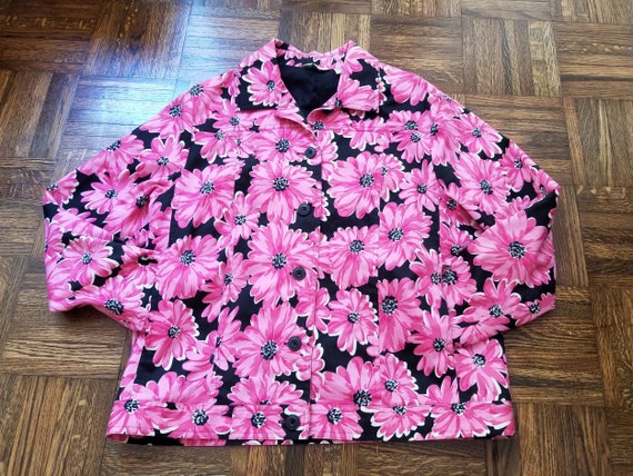 Black and Pink Daisy Jacket with Beaded Flowers b… - image 7
