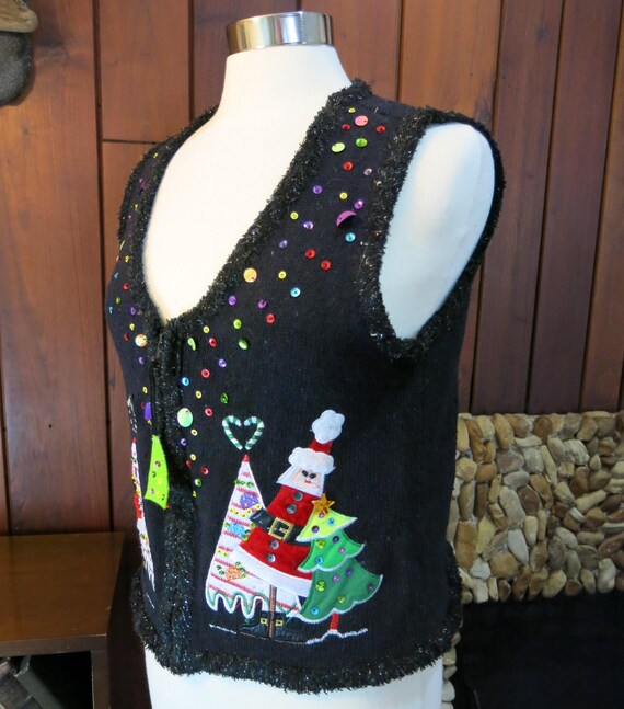 Sparkly Colorful Vest with Triangular Santas and … - image 5