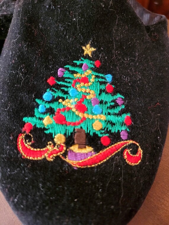 Black Velvet Slipper Clogs with Embroidered Chris… - image 4