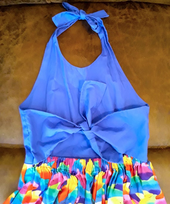 Blue and Rainbow Dolphin Halter Dress, Homemade, … - image 9