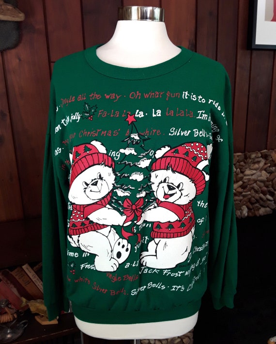 Green Christmas Song Sweatshirt with Teddy Bears b